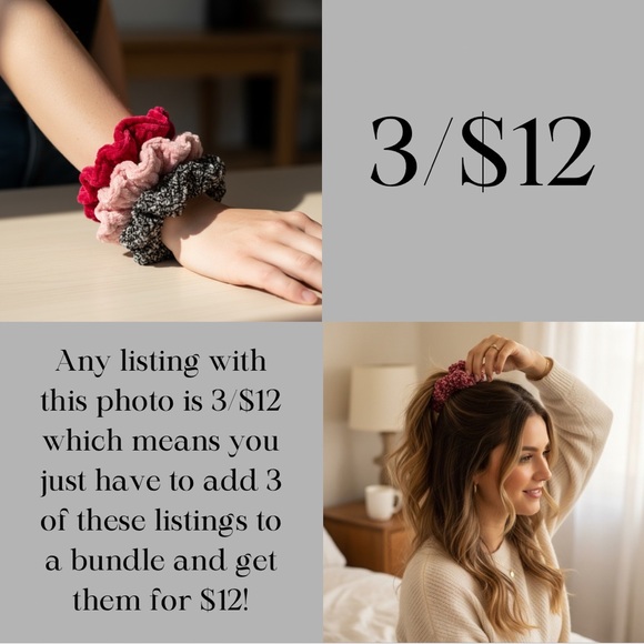 3/$12 Elegant Blue and White Crochet Hair Scrunchie - Picture 7 of 7